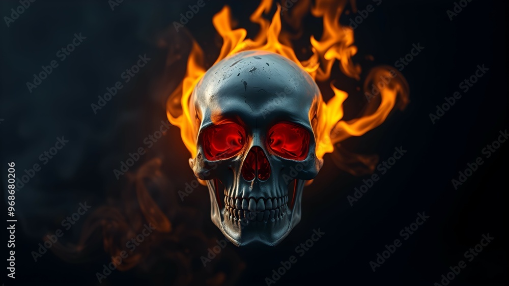 Digital Art of a Flaming Skull with Smoke on Black Background Digital Art of a Flaming Skull with Smoke on Black Background