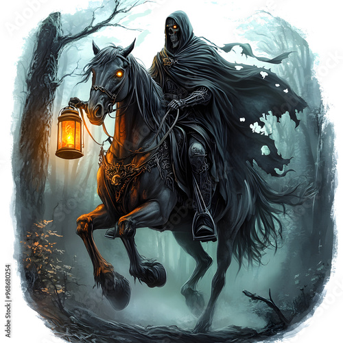 Horror Man riding horce in Halloween Theme Clipart in Png, Unique Halloween 2024 New Design photo