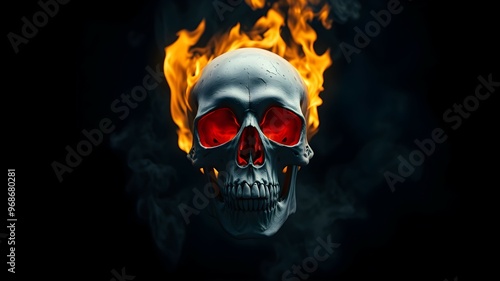 Digital Art of a Flaming Skull with Smoke on Black Background