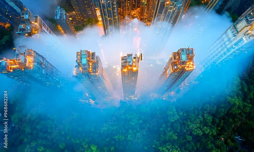 Cityscape at Dusk, Foggy Sky Cityscape at Dusk, Foggy Sky