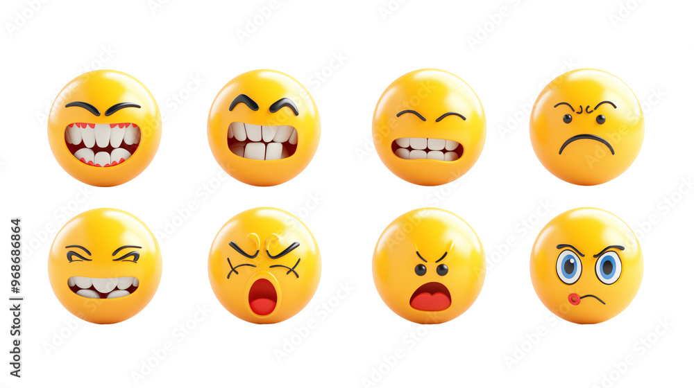 Set of various face expression emoticons, cartoon emoji 3d rendering Set of various face expression emoticons, cartoon emoji 3d rendering