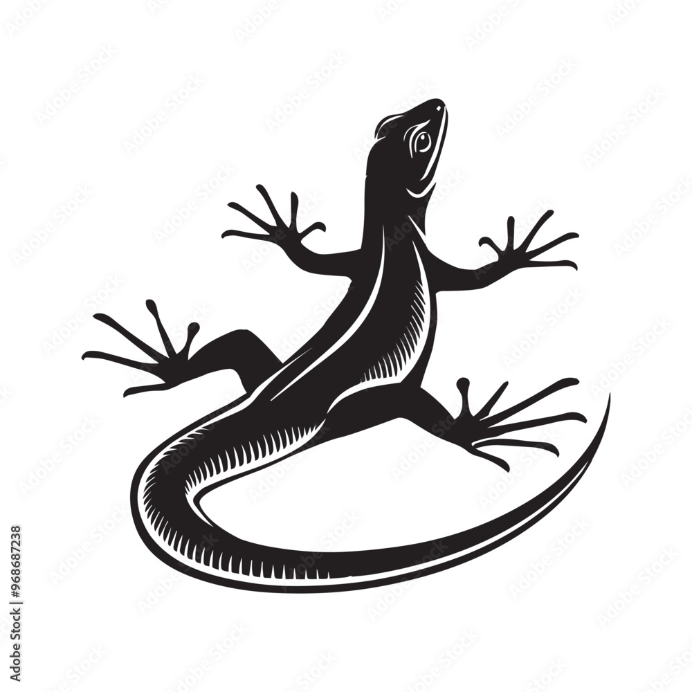 Naklejka premium Lizard Silhouette Clipart - Lizard Reptile Vector Illustration in black and white