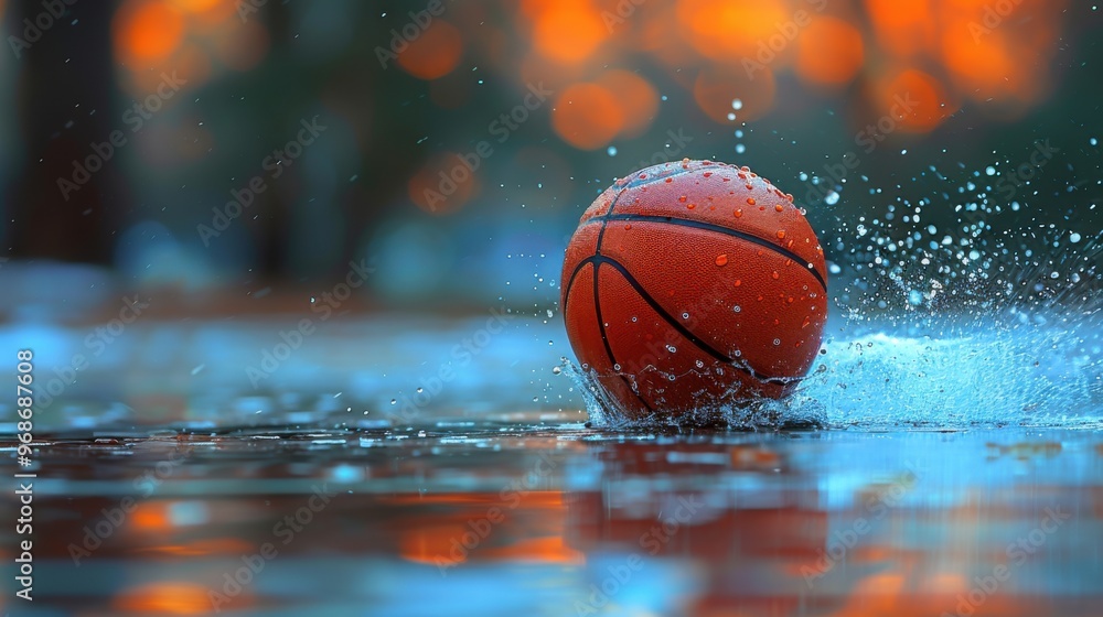 Close-up photo of a basketball being used outdoors, with the beautiful sunset lighting. Close-up photo of a basketball being used outdoors, with the beautiful sunset lighting.