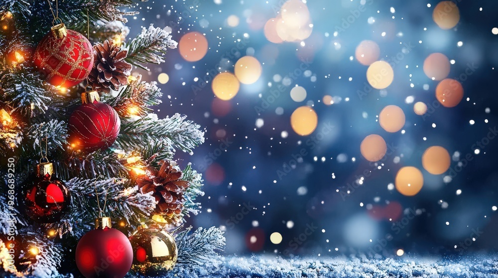 Elegant Christmas tree with colorful baubles, soft bokeh lights, enchanting holiday atmosphere, high-resolution festive image Elegant Christmas tree with colorful baubles, soft bokeh lights, enchanting holiday atmosphere, high-resolution festive image