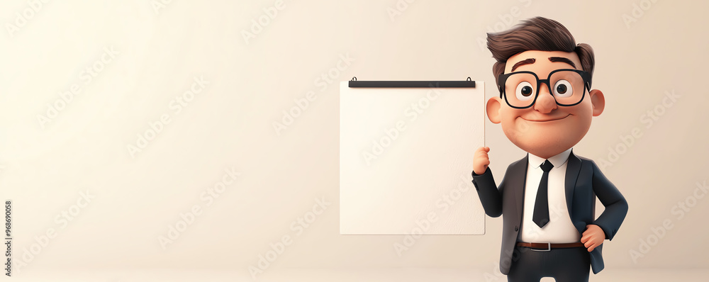 A cheerful businessman stands beside a blank whiteboard, ready to present ideas. Ideal for corporate and educational themes. A cheerful businessman stands beside a blank whiteboard, ready to present ideas. Ideal for corporate and educational themes.