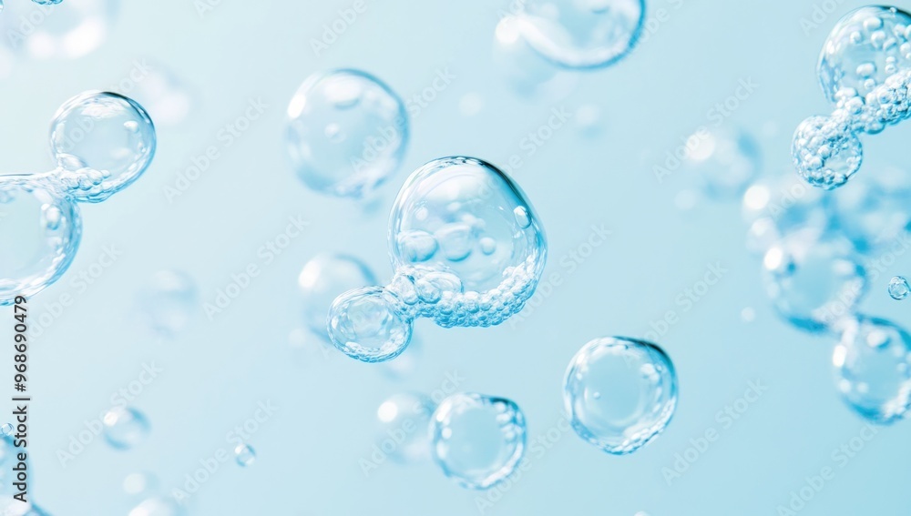 Effervescent fizz and clean cosmetics hygiene or rejuvenate renewable energy. Studio shot of transparent cosmetic blue gas bubbles under water in full-frame macro close up with selective focus blur. Effervescent fizz and clean cosmetics hygiene or rejuvenate renewable energy. Studio shot of transparent cosmetic blue gas bubbles under water in full-frame macro close up with selective focus blur.