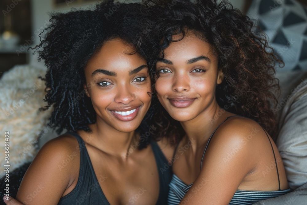 Two women smile for the camera. AI. Two women smile for the camera. AI.
