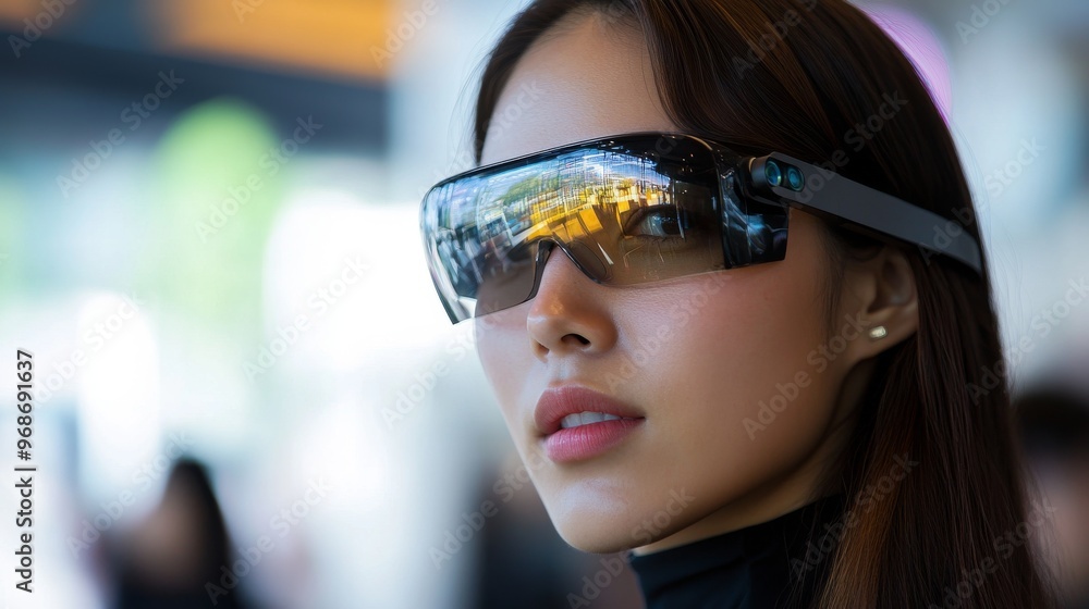 AI-powered augmented reality devices offering real-time language translation: Glasses or wearable tech providing real-time subtitles and language translation in everyday conversations. AI-powered augmented reality devices offering real-time language translation: Glasses or wearable tech providing real-time subtitles and language translation in everyday conversations.