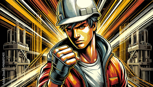 Confident and skilled construction site leader. Vector illustration.