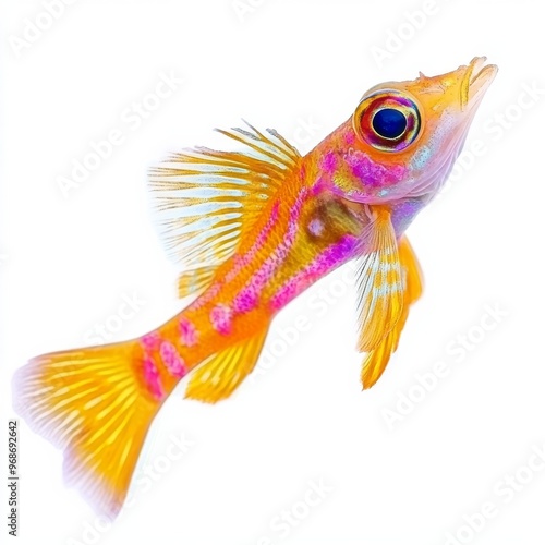 Small colorful sea fish, isolate on white, smooth scales photo