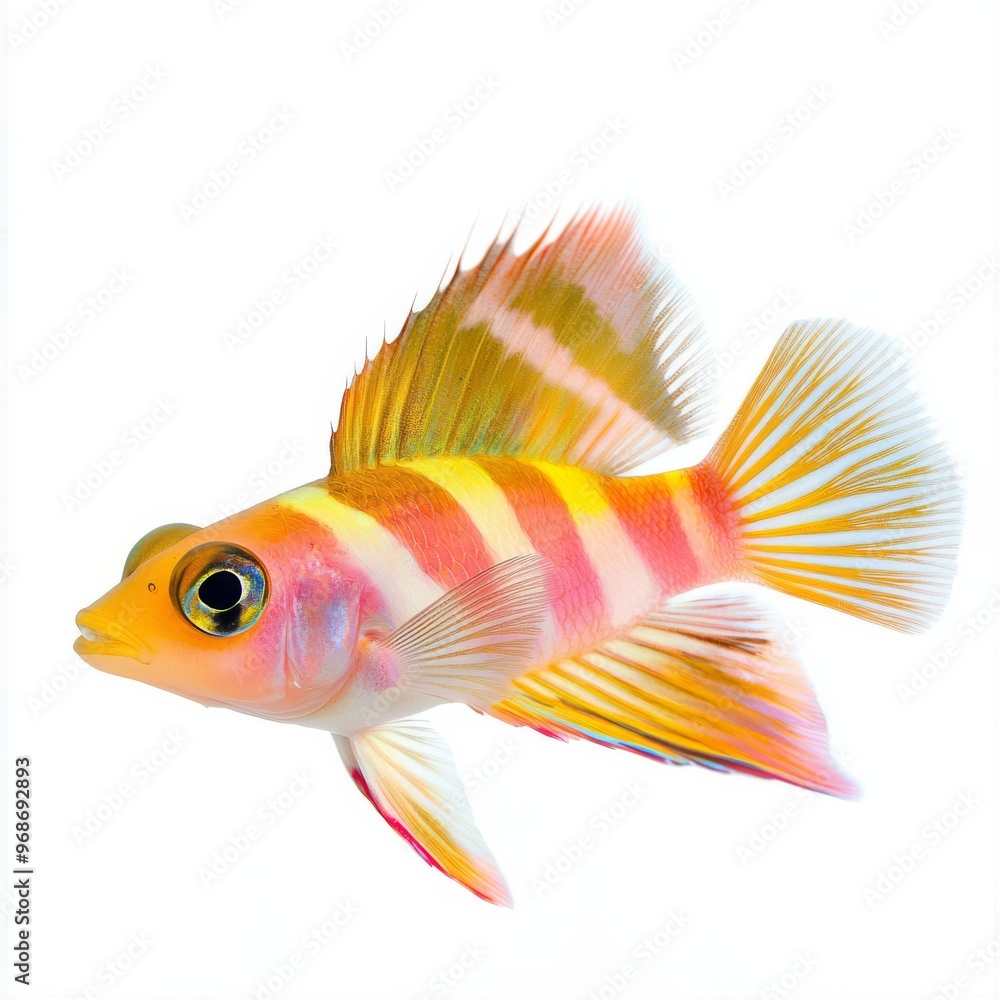 Small colorful sea fish, isolate on white, smooth scales Small colorful sea fish, isolate on white, smooth scales