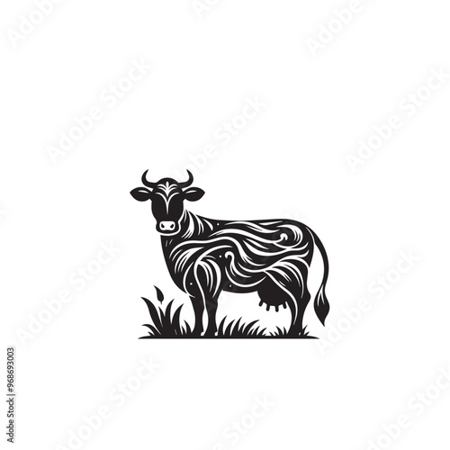 Cow silhouette. cow logo, icon black and white. Cow vector design. Bull, dairy cow