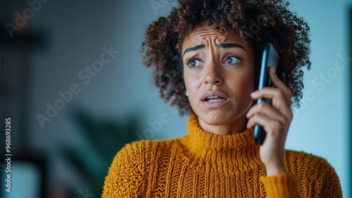 Scene of a homeowner calling the police, visibly distressed, phone in hand, showing the immediate response to a home invasion