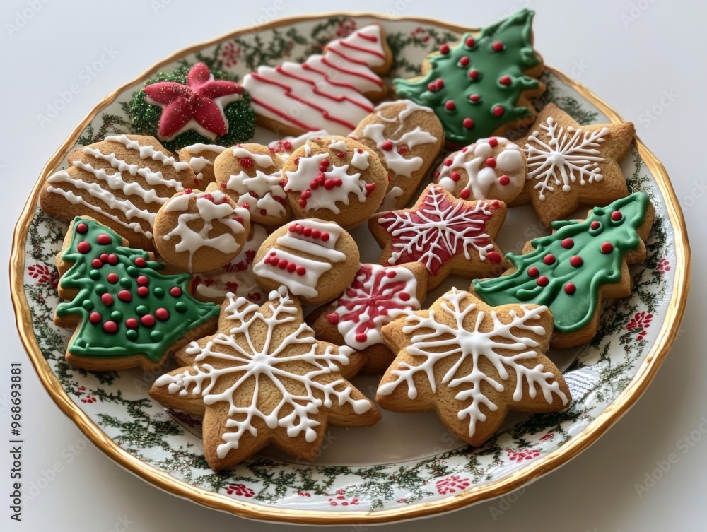 A Plate of Decorated Christmas Cookies A Plate of Decorated Christmas Cookies