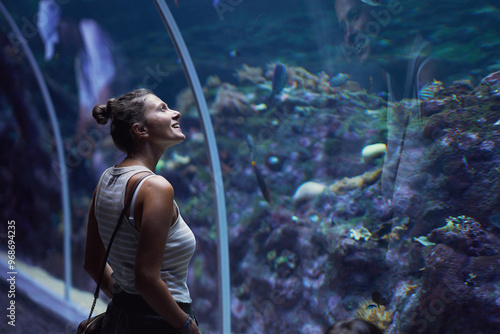 Photography Photo of the woman in underwater oceanarium