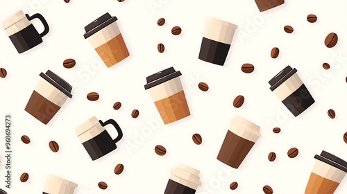 Coffee Cups and Beans Scattered on a White Background photo