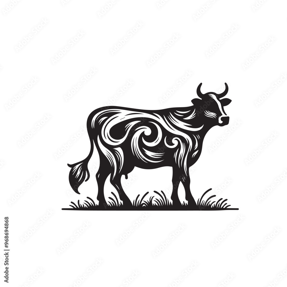 Cow silhouette. cow logo, icon black and white. Cow vector design. Bull, dairy cow Cow silhouette. cow logo, icon black and white. Cow vector design. Bull, dairy cow