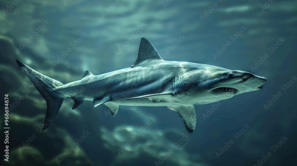 Obraz premium Gorgeous underwater photo of a shark swimming through the ocean.