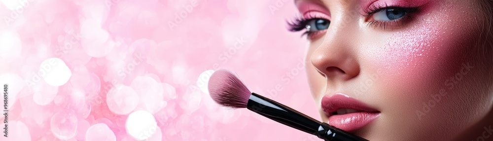 Naklejka premium Gorgeous cosmetics session, elegant cosmetics image, professional and charming look soft pastel color background with clean copyspace