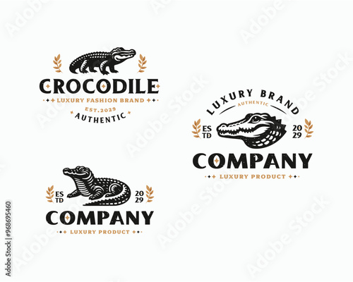 Set vintage bundle crocodile alligator logo design for business company