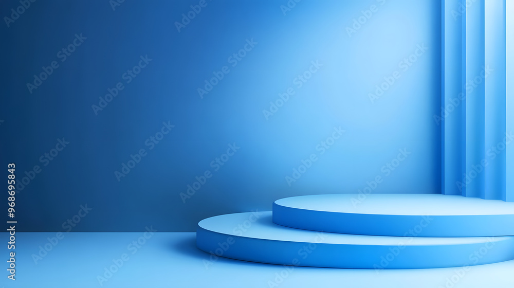 3D illustration of a blue arched doorway leading to a staircase ascending towards a bright sky, symbolizing success and upward movement in business 3D illustration of a blue arched doorway leading to a staircase ascending towards a bright sky, symbolizing success and upward movement in business