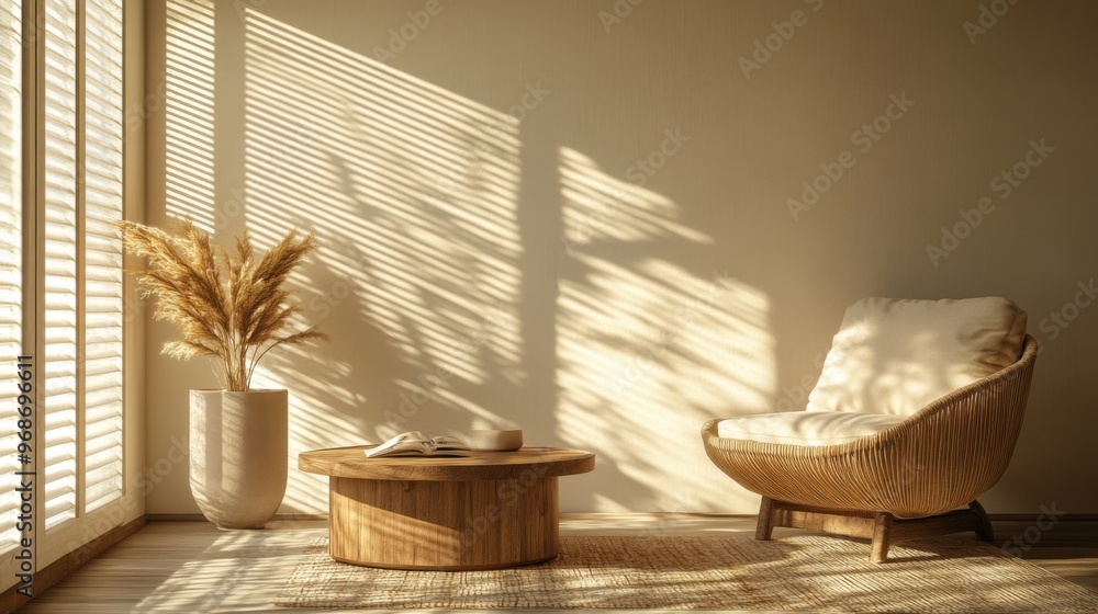 A modern minimalist interior design of a comfortable living room. Warm lighting creates a relaxing feeling while relaxing at home. A modern minimalist interior design of a comfortable living room. Warm lighting creates a relaxing feeling while relaxing at home.