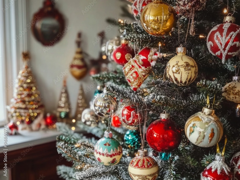 A Close-Up of a Christmas Tree Adorned with Colorful Ornaments A Close-Up of a Christmas Tree Adorned with Colorful Ornaments