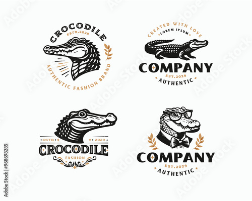 Set vintage bundle crocodile alligator logo design for business company