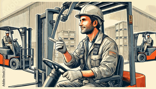 Confident and skilled construction site leader. Vector illustration.