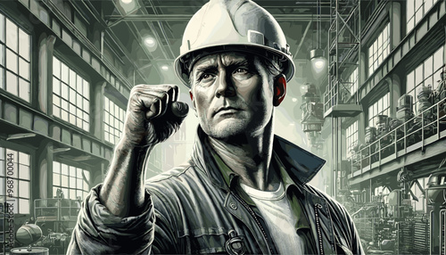 Confident and skilled construction site leader. Vector illustration.
