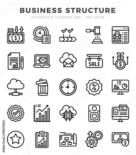 Business Structure Lineal icons collection. 25 icon set. Vector illustration.
