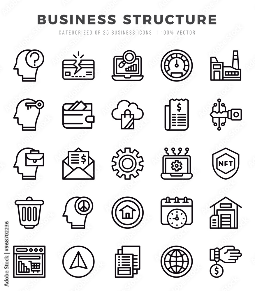 Set of Business Structure Icons. Simple Lineal art style icons pack. Set of Business Structure Icons. Simple Lineal art style icons pack.