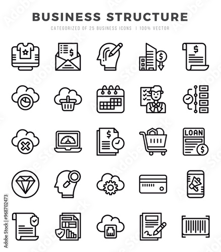 Business Structure Icon Pack 25 Vector Symbols for Web Design.