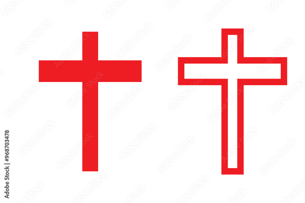 Fototapeta premium Catholic Symbols - Cross Christian icons. Vector line black christian cross set on white background