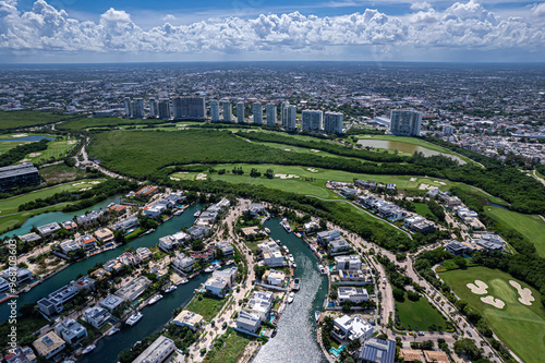 Drone view of Puerto Cancun,, Mexico