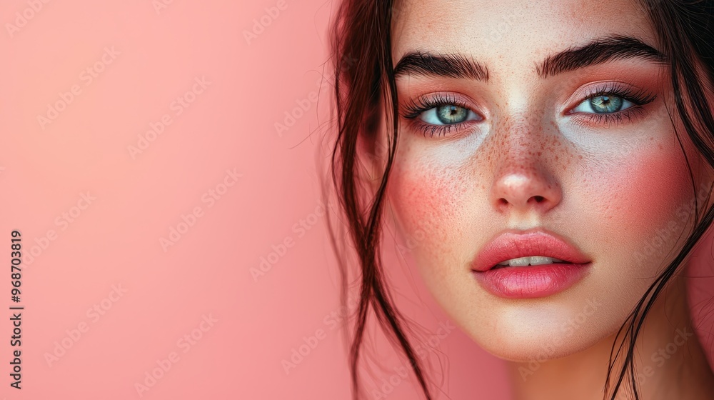 Sleek makeup look guide, luxurious stock image, trendy and professional beauty soft pastel color background with clean copyspace Sleek makeup look guide, luxurious stock image, trendy and professional beauty soft pastel color background with clean copyspace