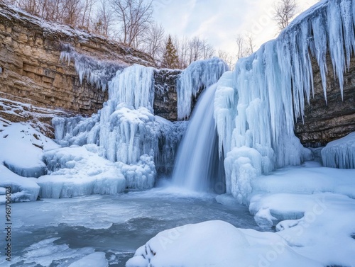 Frozen Waterfall Cascading Over Icy Cliffs photo