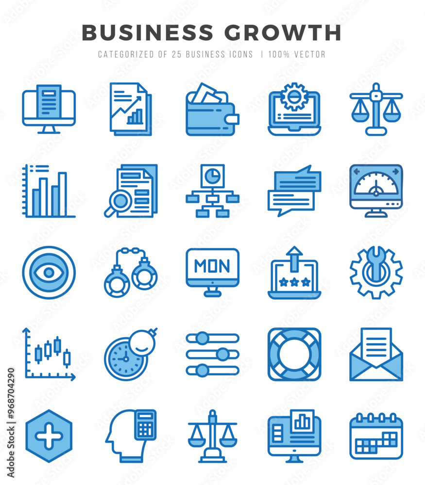Business Growth Two Color icons collection. 25 icon set. Vector illustration. Business Growth Two Color icons collection. 25 icon set. Vector illustration.