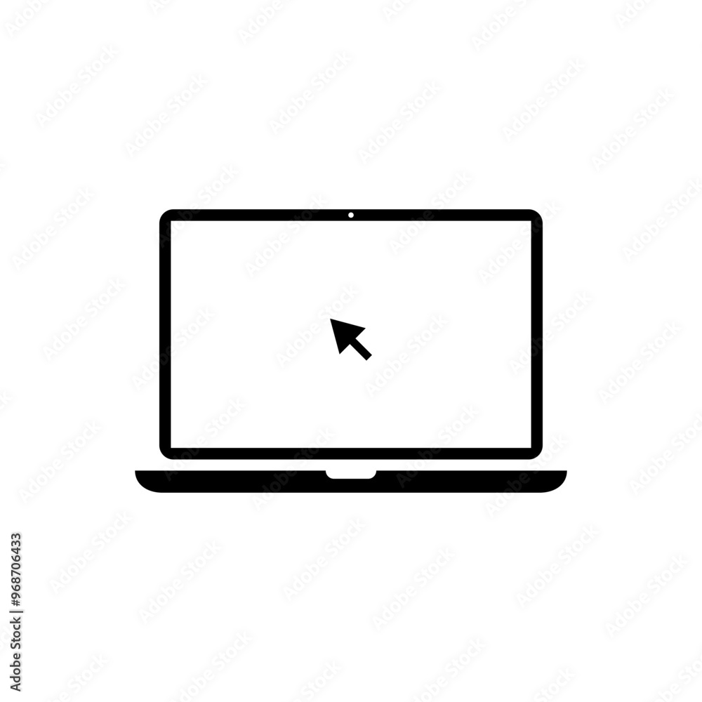 Click cursor on laptop computer screen icon. Arrow pointer on notebook display concept Click cursor on laptop computer screen icon. Arrow pointer on notebook display concept