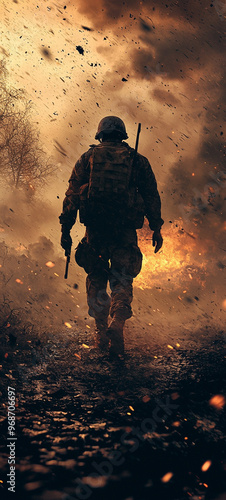 silhouette of a soldier in the war gaming wallpaper for phone