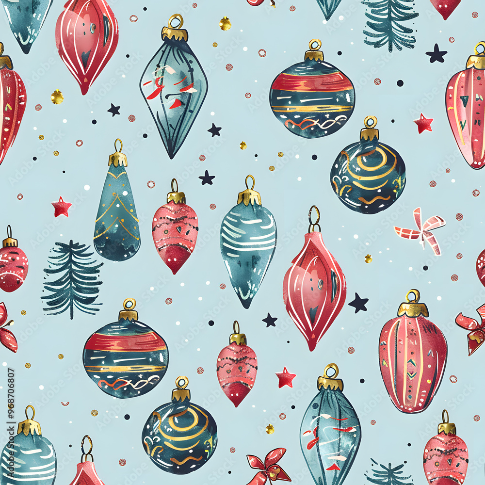 New Year's and Christmas festival seamless pattern in a 2D doodle illustrator style on pastel color backgrounds for graphic advertising. New Year's and Christmas festival seamless pattern in a 2D doodle illustrator style on pastel color backgrounds for graphic advertising.