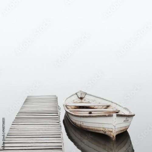 A serene scene with a Zen - like profound and delicate wharf.The wharf stands gracefully, with its intricate details adding to the charm.The boat is placed in a peaceful setting, perhaps on a calm wat