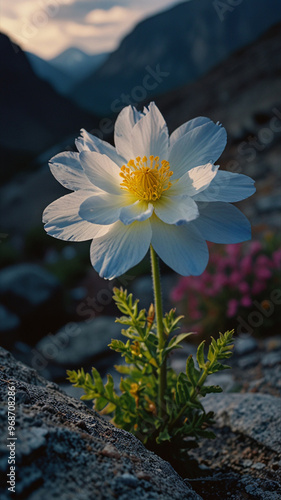 Luminous flower in mountains during the day on vertical background 31.