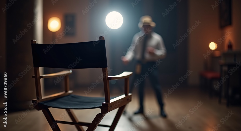 Fototapeta premium Director's chair on the set production, blurred background.