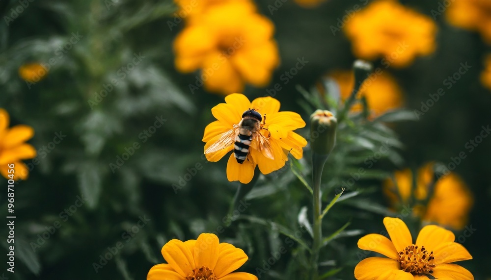 Bee Over Orange Marigold Flowers on Day of the Dead Bee Over Orange Marigold Flowers on Day of the Dead