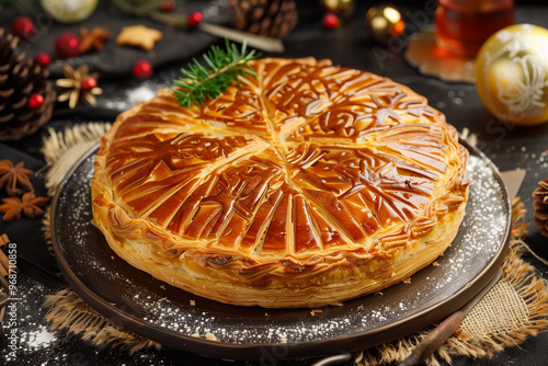 Traditional French galette des rois or King cake. photo