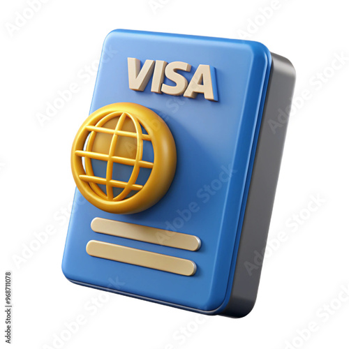 visa in passport 3d cartoon style illustration