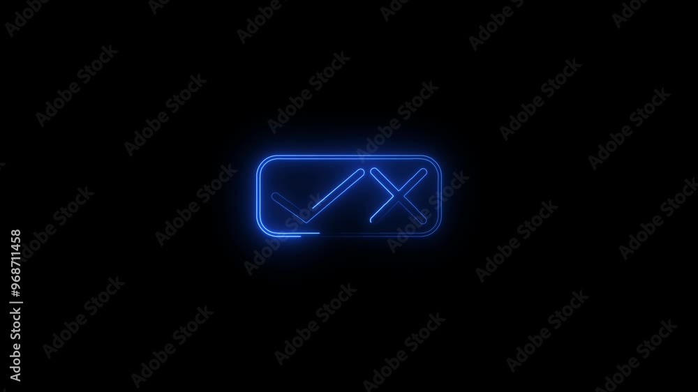 Glowing neon check mark and cross mark icon animation. Glowing neon check mark and cross mark icon animation.