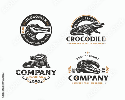 Set vintage bundle crocodile alligator logo design for business company