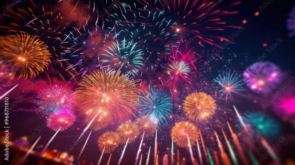 Fototapeta premium Colorful Fireworks Display in the Night Sky